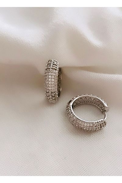 VNS Accessories حلق بتفاصيل حجر نموذج شبكي من الفولاذ (2 سم)