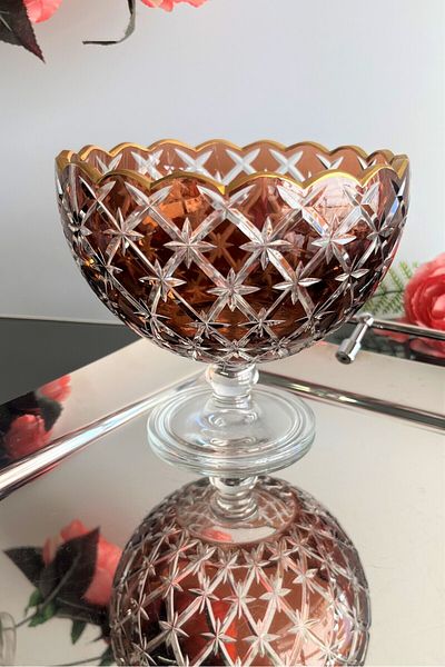 DECOSTYLE Gold Embroidered Star Decorated Daisy Cut Colored Candy Bowl