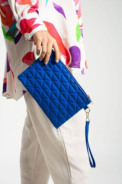 Bagfoni Saks Blue Triangle Patterned Clutch Clutch Bag