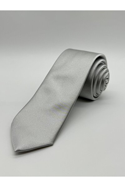 HARES Limited Edition Silver Gray Satin Handmade Tie & Handkerchief