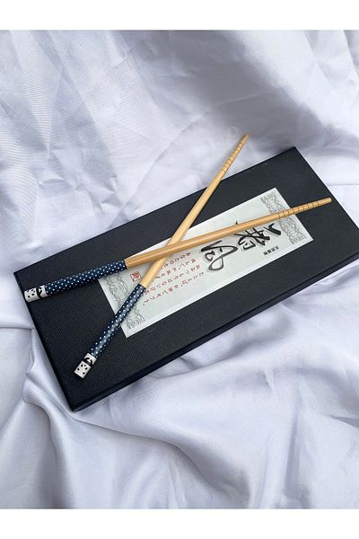 Tam Seramik Japanese Bamboo Chopstick - 1 Pair Set with Navy Panda
