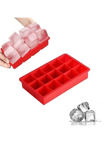HOLLYHOME Red Silicone Cube Ice Mold 15 Compartments 19X22 cm