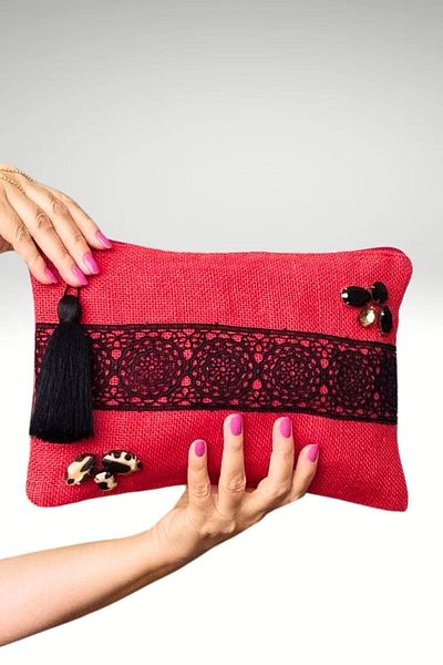 KRIMO Jute Women's Clutch - Design Cloth Portfolio Bag