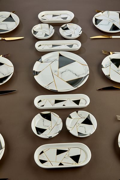 Babion Ceramic Mosaic Marble 15 Piece Large Breakfast Set for 6 People
