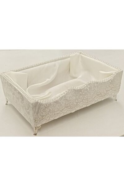 FNT Velvet Footed Laced Carved Towel Holder Organizer Makeup Box