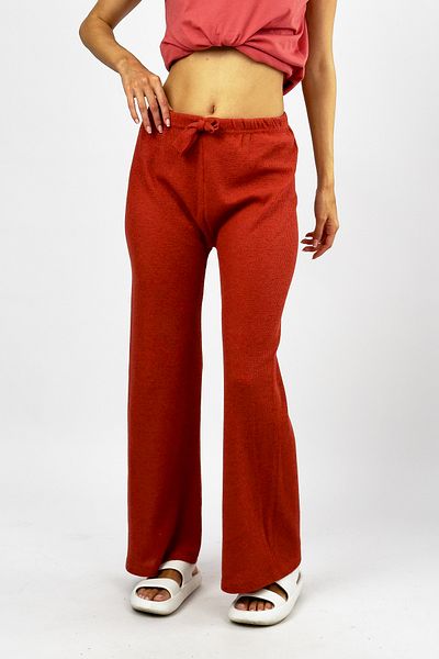 Betimoda Brick Color Soft Waffle Palazzo Trousers - Draped Waist and Elastic