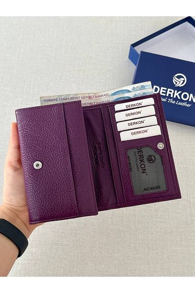 DERKON Mendy Model Useful Genuine Leather Medium Size Women's Wallet Purple Color