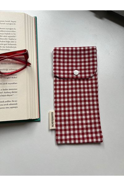 Sumicorn Design Red Gingham Washable Linen Snap Detailed Glasses Case Glasses Bag