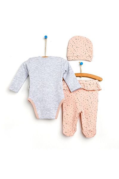 Bebbek Newborn Baby Girl Bodysuit-Bootties Bottom-Hat Set of 3