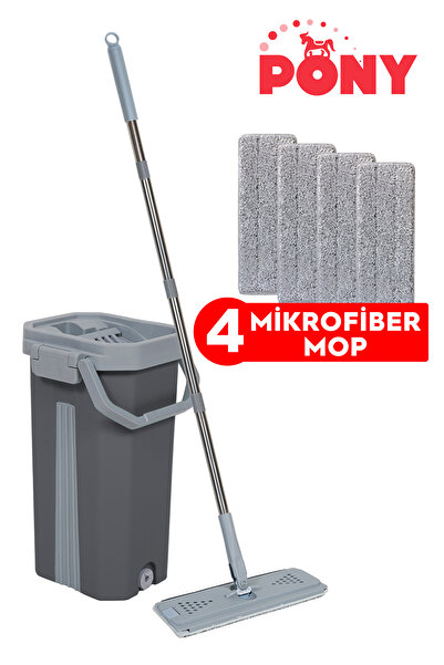Pony Gri Tablet Mop 4 Adet Yedekli Temizlik Seti Mop Paspas