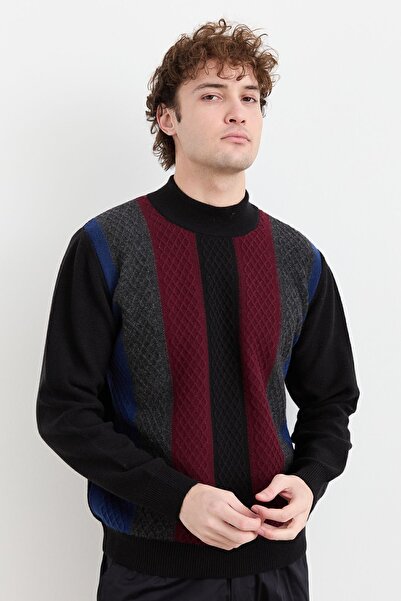 Desen Triko Ανδρικό μισό ζιβάγκο μπροστινό πουλόβερ μαύρο