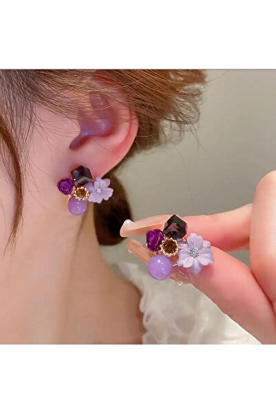 Filiztasarim Taşlı Çiçek Küpe