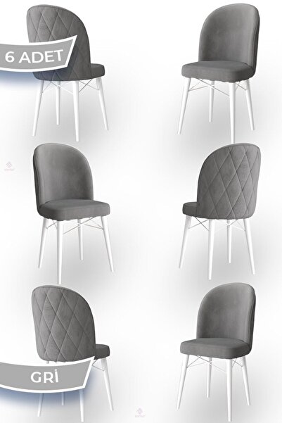 Canisa Bika Serisi 6 Adet Gri Mutfak Sandalyesi Beyaz Gürgen Ayaklı 1. Sınıf ...
