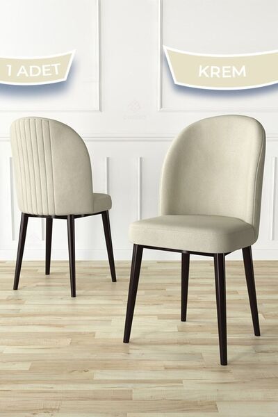 Canisa Aste Serisi 1 Adet Krem Yemek Odası Sandalyesi Metal Kahve Iskeletli 1...