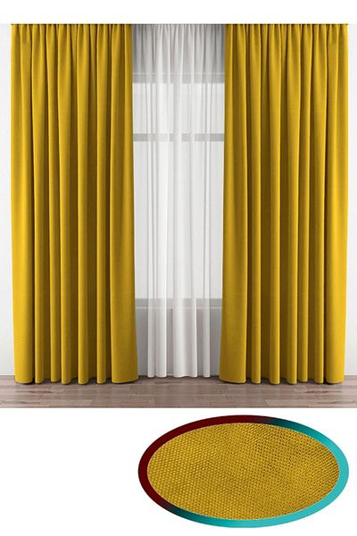 İ.D İpek Dokuma Mustard Yellow Velvety Fabric Extrafor Gather 1stClass Quality Single Wing Background Curtain