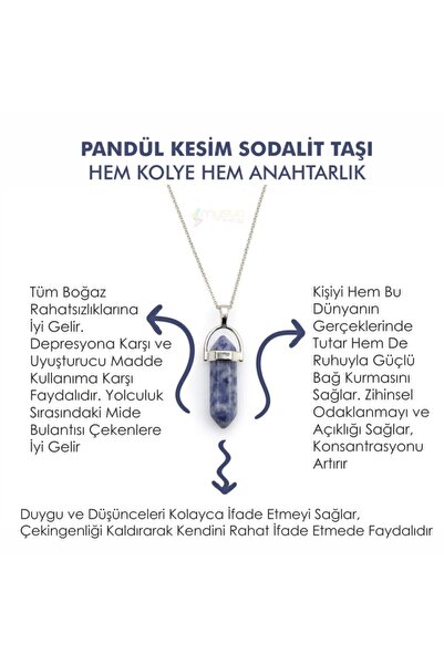 Mystic Energy Doğal Taş Sodalit Taşı Pandül Kesim Ister Kolye Ister Anahtarlık | Hediyelik Doğaltaş