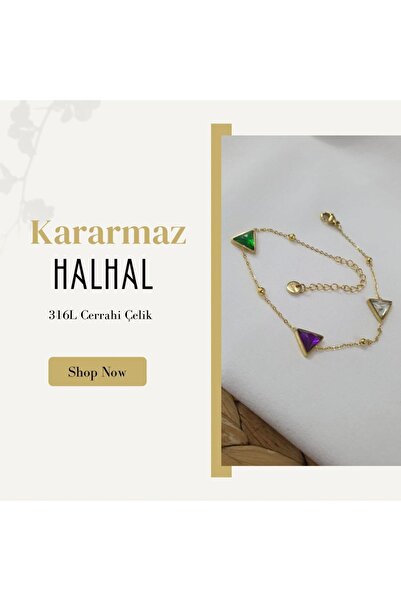 Panco Italy Renkli Taşlı Halhal Kararmaz Çelik Üzeri Altın Kaplama