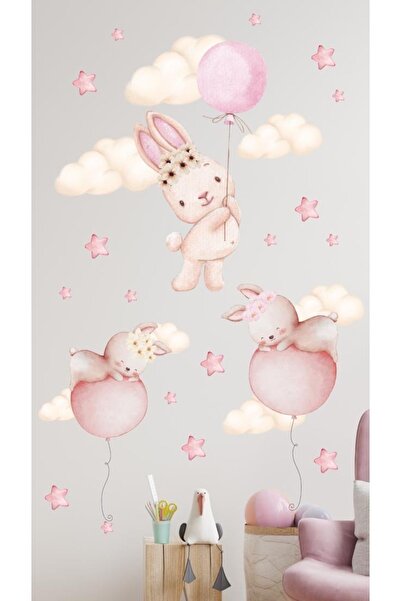 Think And Print Balon ve Bulut Yıldız Sevimli Tavşanlar Sticker Seti