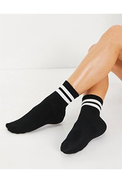 Black Arden Socks Kadın Siyah Çizgili Yazlık Soket Çorap 1 Çift Pamuklu Rahat...