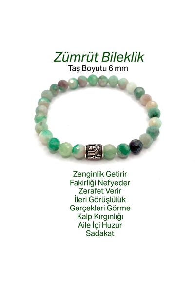 OSMANLI DEĞERLİ TAŞ Zümrüt Doğal Taş Fasetli Kesim Bileklik 6mm Gümüş Aparatlı