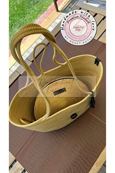 DOUBLE KNOT DESİGN 2li Takım Plaj Çantası , El Çantası Clutch, Totebag, Kadın...