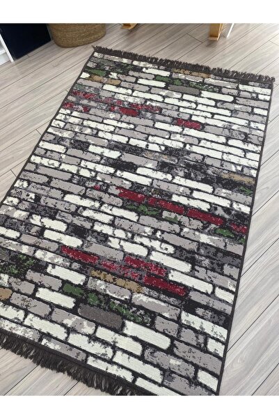 stay with love Çift Taraflı Kilim Tuğla Duvar Desenli Yıkanabilir Pamuklu Dok...