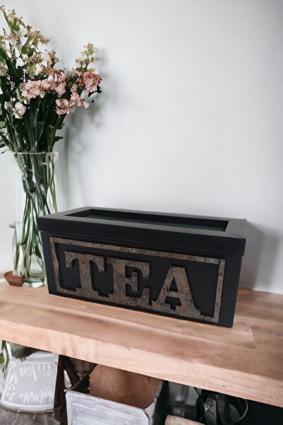 woodline Wooden Tea Box with 3 Compartments (BLACK),