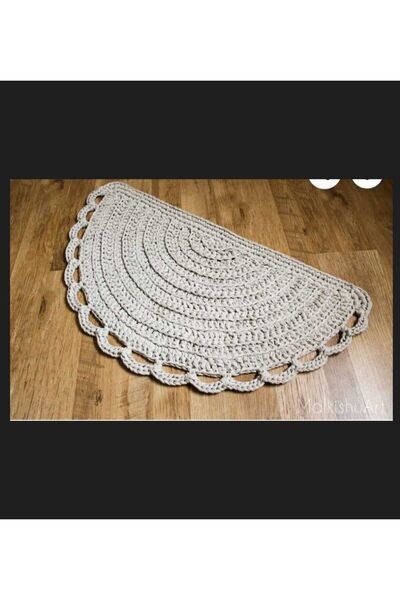 Yoran Büfe Hediyelik (90X45) %100 El Örgüsü Balkon/ Kapı Önü Yarım Ay Paspas