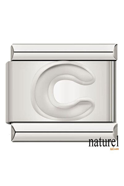 Naturel Tılsım سحر 9 ملم - حرف C فضي من الفولاذ المقاوم للصدأ، تصميم إيطالي