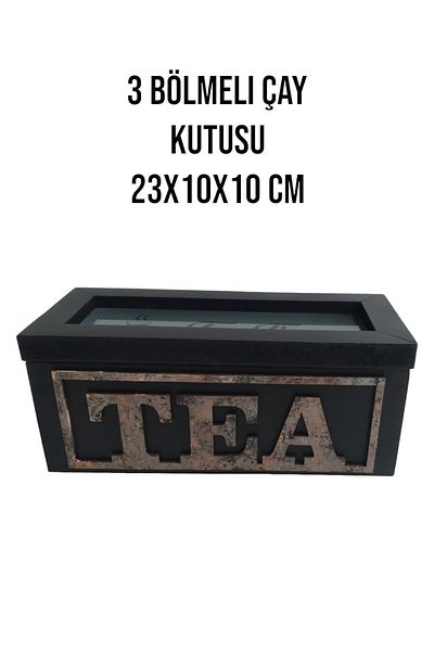 woodline Wooden Tea Box with 3 Compartments (BLACK),