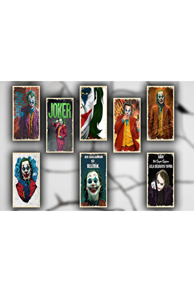 Hayal Poster Joker Retro Ahşap Poster Tablo 8li 10x20