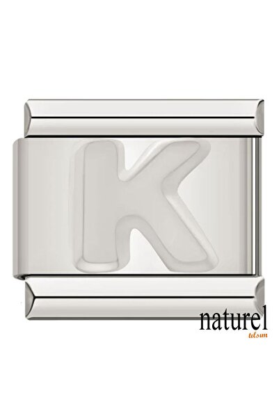 Naturel Tılsım سحر 9 ملم - حرف K من الفولاذ المقاوم للصدأ والفضة، إيطالي