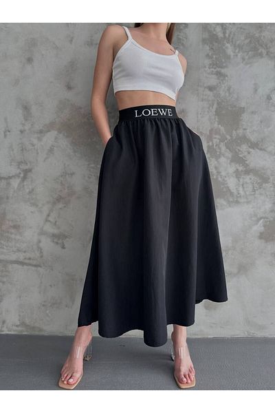 Butik Beyza Fusta din material parașuta cu talie elastică cu imprimeu Loeve