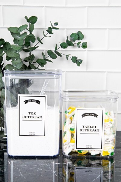 DNS HOME Detergent Dispenser Set of 2 Tablet with Scale Label Detergent Powder Detergent Storage Box Container 2100-2900ml