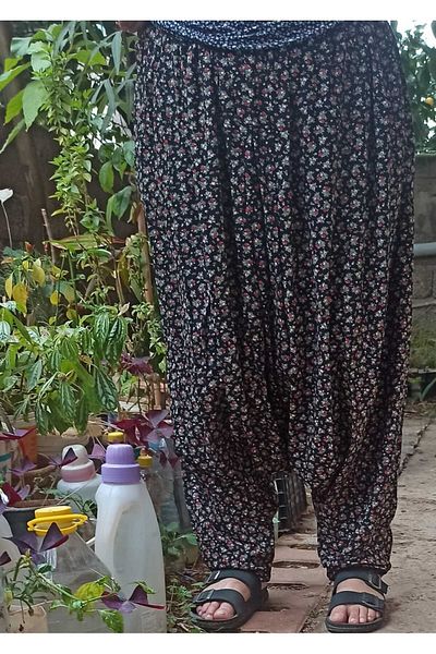 şalvarcı Local Elastic Waist Shalwar Red Patterned Viscose Mother Shalwar