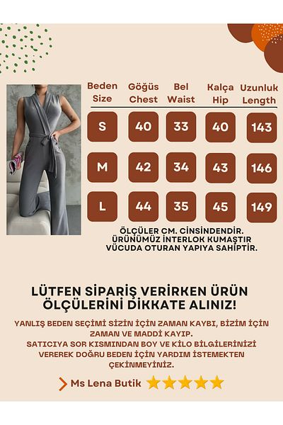 MsLena Butik Double Breasted Collar Button Detailed Belted Interlock Fabric Lycra Women's Jumpsuit Gray Mi390-12133