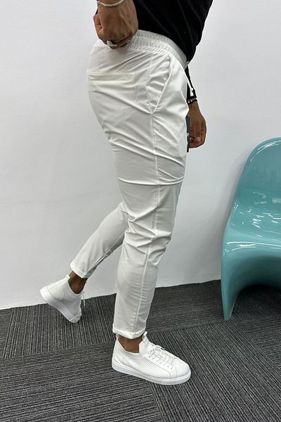 MADZEYMODA Ανδρικό ύφασμα αλεξίπτωτου με λεπτή εφαρμογή με διπλό πόδι Ecru Jogger