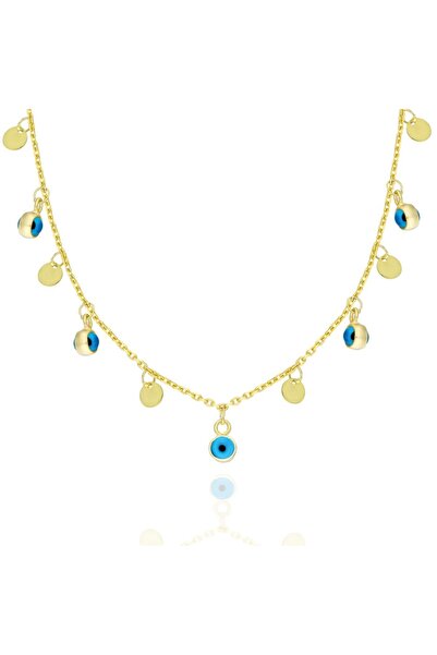 emy by emel luxury silver jewelry Altın Kaplama Nazar Boncuklu Pullu Kolye 92...