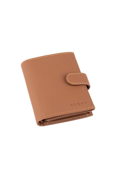 Verka Hakiki Deri Bozuk Para Bölmeli Fermuarlı Lüks Unisex Cüzdan Taba