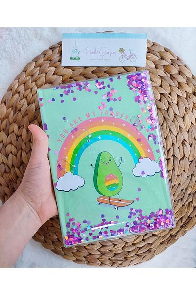 Pembe Çarşı Avocado Notebook with Glitter and Watery Cover