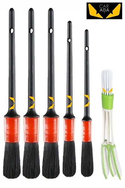 CarAda ® Auto Detail Brush Set 6 Pieces Quality Detailed Different Sizes, Premium Series Pmn