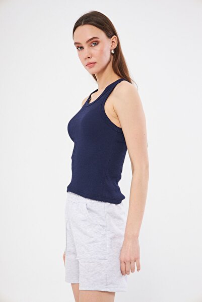 LES OUT Γυναικείο εσώρουχο Navy Blue με ραβδώσεις - Πλεκτό T-shirt με λαιμόκοψη