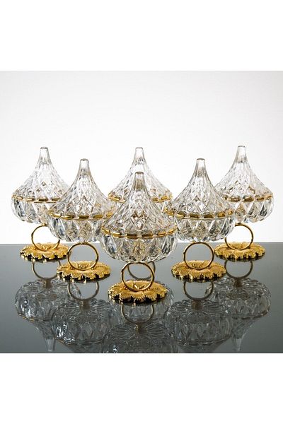 Aymin Kristal Dream Glass 2-Piece Metal Standing Ring - Cuban Turkish Delight Bowl