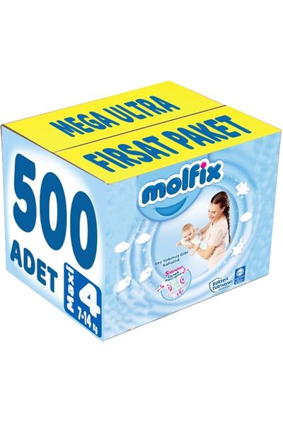 Molfix Bebek Bezi Beden:4 (7-14kg) Maxi 500 Adet Mega Ultra Fırsat Pk