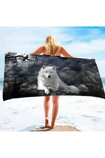 Elmas Dizayn 80*150 cm Digital Printed Beach and Bath Towel - White Black Tiger