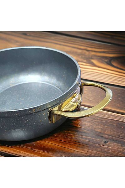 Evita 20 cm Gray Bio Granite Gold Deep Pot with Handle