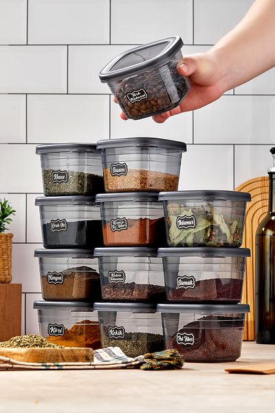 DE HOME 12-Piece Spice Bowl Set with Label and Leak-Proof Lid - 550ML - Label Gift