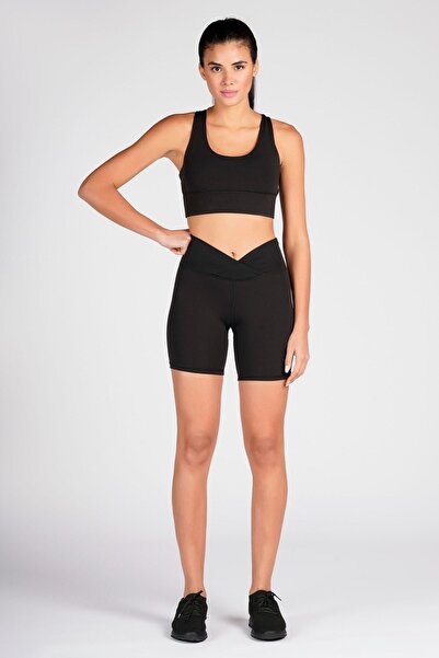 Lioness Activewear Siyah Toparlayıcı Kruvaze Bel Detaylı Bisikletçi Şortu Kısa Spor Tayt