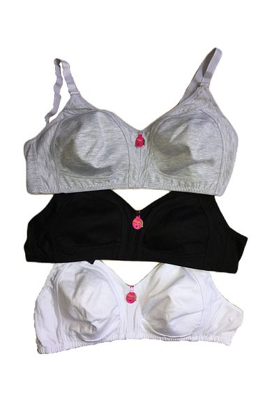 Liza Women's Mixed Color Combed Cotton Wire-Free Non-Padded Gathering Bra 3-Piece