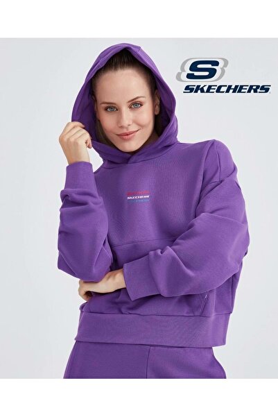 SKECHERS W Essential Hoodie Sweatshirt S232243- Kadın Kapüşonlu Sweatshirt Mor